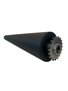 Rubber coated roller for a conveyor system